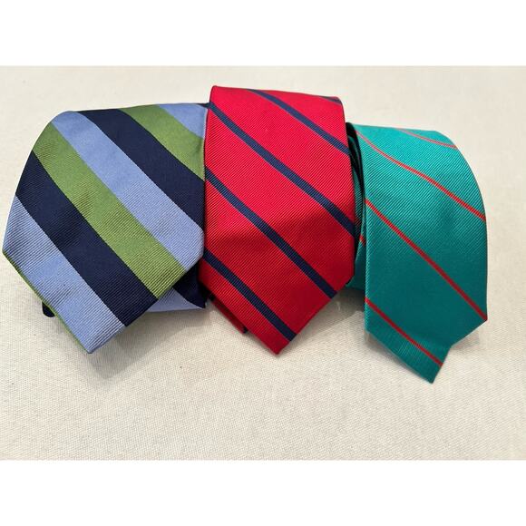 Lot 3 J Crew Diagonal Stripe 100% Silk Menswear Skinny Tie handmade in USA - Picture 6 of 8